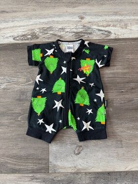Bonds Black Short-Sleeve One-Piece with Green Tree Print